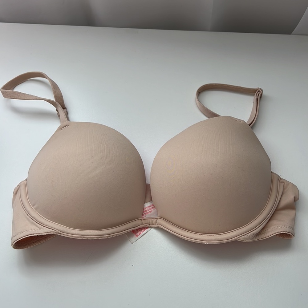 🛍 3/$10 PINK beige nude wear everywhere super push up bra, 32 C